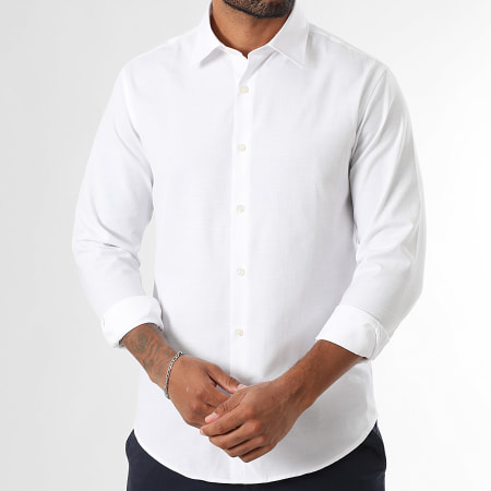 LBO - Lote de 2 camisas de manga larga efecto lino 0014 0016 Blanco Azul Marino